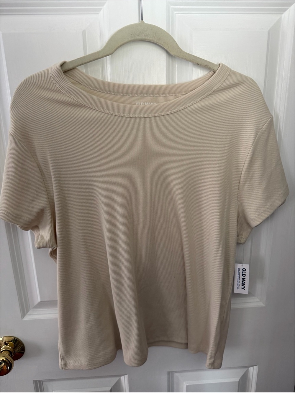 Old Navy Women's Short Sleeve Ribbed Tee in Light Beige